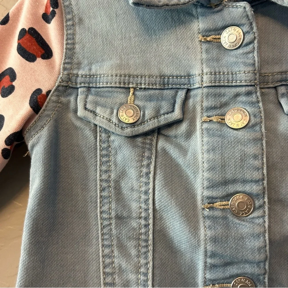 Cat & Jack denim and pink leopard print hooded jacket size 2T